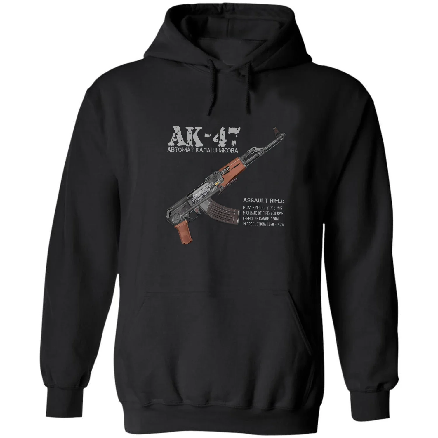 Russian AK Kalashnikov AK-47 Assault Rifle Pullover Hoodie Comfortable Cotton Casual Mens Sweatshirt Gun Fans Streetwear