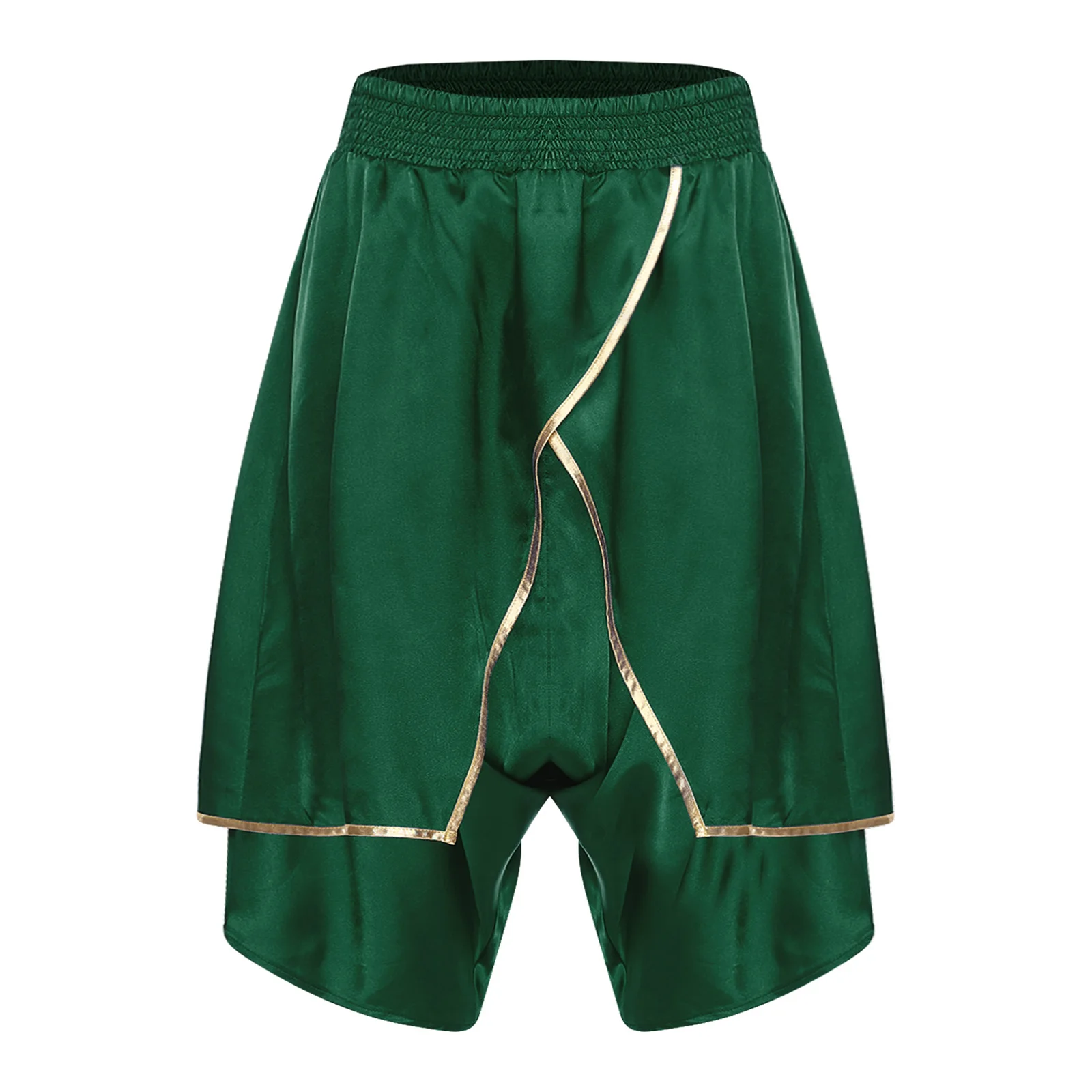 Calça harém hippie árabe masculina, sedosa, sobreposição irregular, acabamento metálico, cintura elástica larga, calça lanterna solta, calças índia dhoti