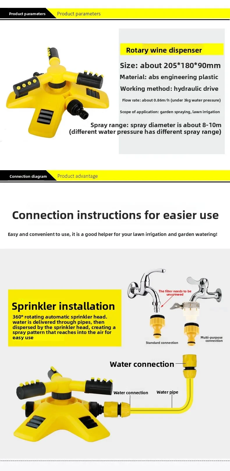 360-Grad Automatisch Rotierender Sprinkler, Dreizackiger Rotationssprinkler für Gartenbewässerung, Blumenbewässerung – Detail 4