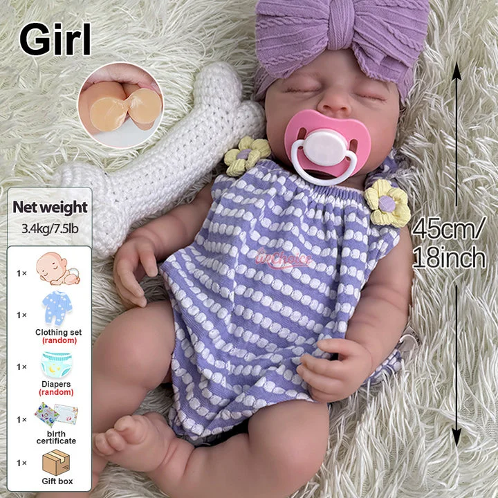 18インチの眠っている女の子のフルシリコンベビーおもちゃ、穏やかな顔と開いた口のリアルなリボーンドール、アーティストのコレクション用
