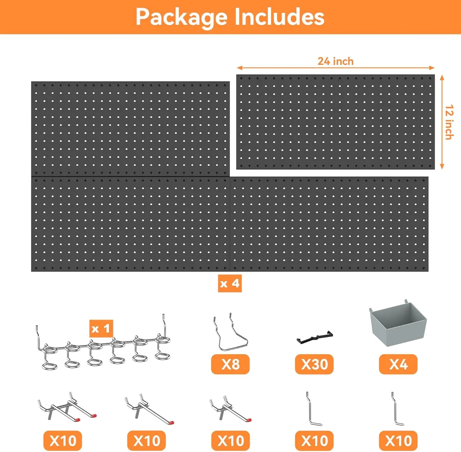 벽 차고 도구용 액세서리 포함 금속 페그보드 키트, 차고, 작업대용 페그보드 보관 시스템, 블랙