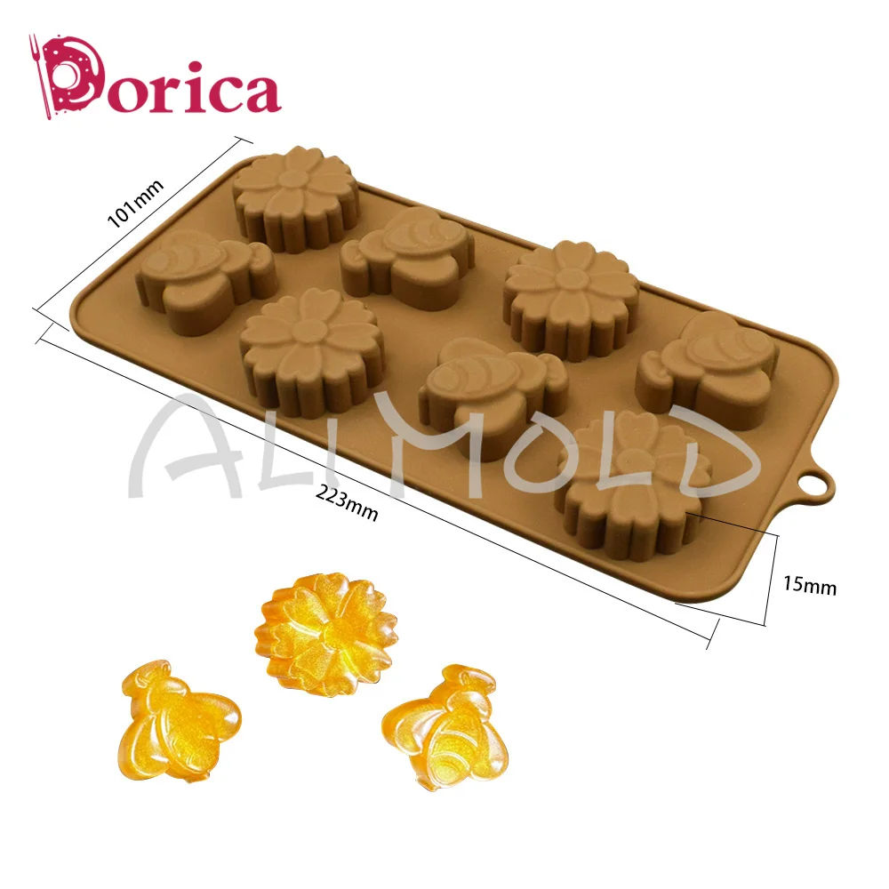 Dorica Bee Flower Design Chocolate Mold DIY Fondant Candy Silicone Mould Resin Clay Model Cake Decorating Tools Kitchen Bakeware