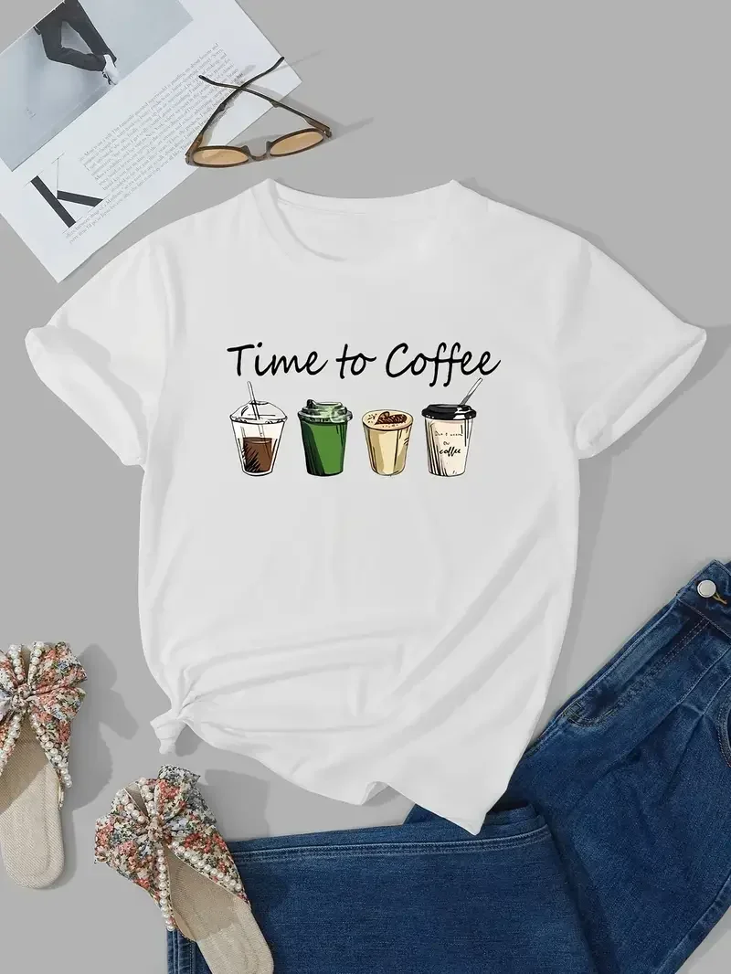 

Summer Fashion Short-sleeved T-shirt Top Print O Collar Casual T-shirt Women's Clothing Milk Tea Lovers T-shirt