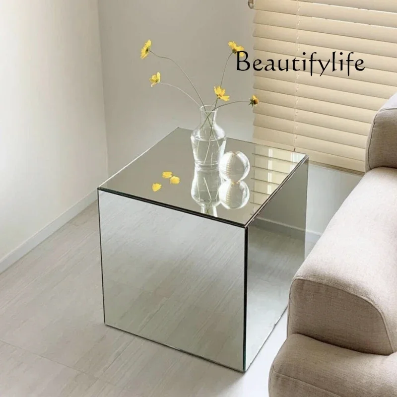 X Italian Minimalist Side Cabinet, Living Room Sofa Glass Mirror Creative Bedroom Square Small Coffee Table