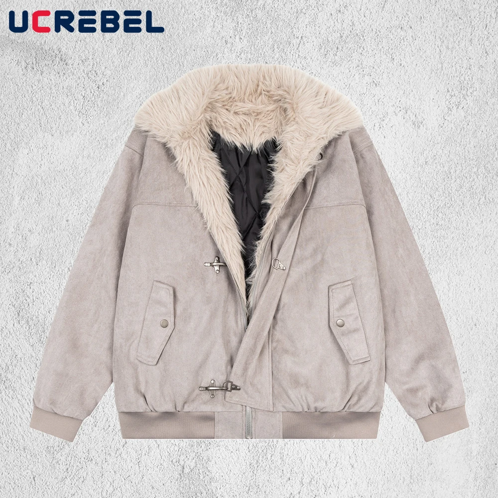 

Стеганая куртка со сращенным меховым воротником, мужская осенне-зимняя ретро уличная толстая верхняя одежда с лацканами и длинными рукавами