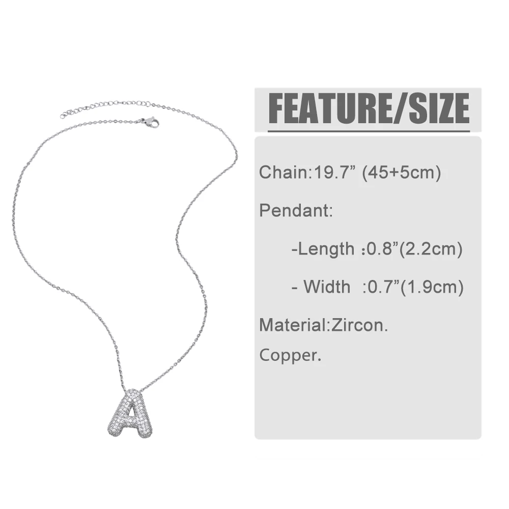 FLOLA Silver Color Bubble Letter Necklaces for Women Crystal Custom Name Initial Necklace Birthday Jewelry Gifts nkep22
