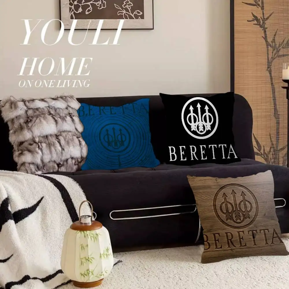 Gun Beretta Logo Pillow Covers Cartoon Sofa Decorative Home Double-sided Printing Short Plush Cute Cushion Cover