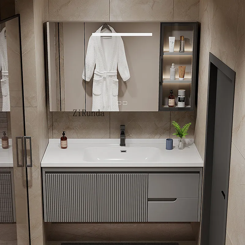 

Тумба для ванной комнаты из окрашенного дуба, тумба с интегрированной керамической раковиной, комбинированная тумба с раковиной