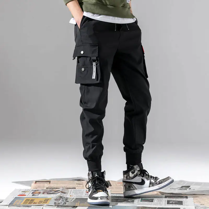 2025 New Trendy Solid Color Pants Multi Flap Pocket Male Cargo Pants Loose Casual Outdoor Pants Men's Work Trousers Oversized
