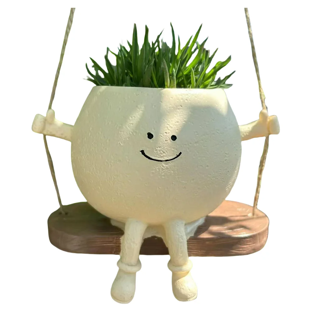 Creative Rocking Chair/Swing Face Flower Pot Garden Pots Cute Resin Head Planters Home Garden Supplies for Indoor Outdoor Plants
