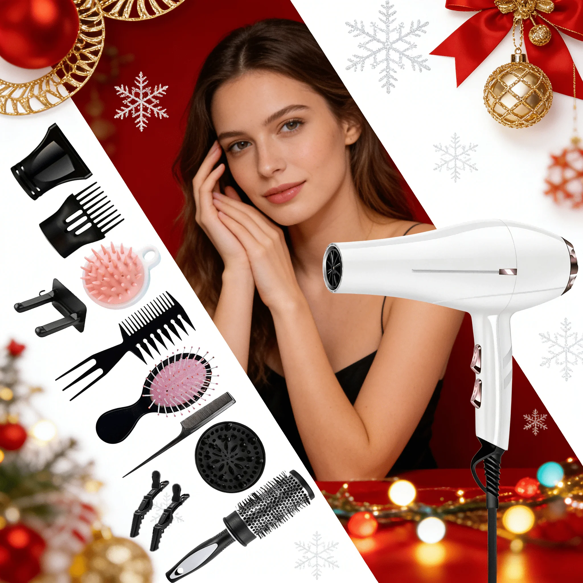 Morfone 12-Piece Black And Gold Hairdryer Set, A Hairdryer For Home And Salon Use, With Multiple Speed Settings For Drying And Styling. Suitable For Use At Home, In Hair Salons And In Halls Of Residence; The Ideal Valentine's Day Gift.