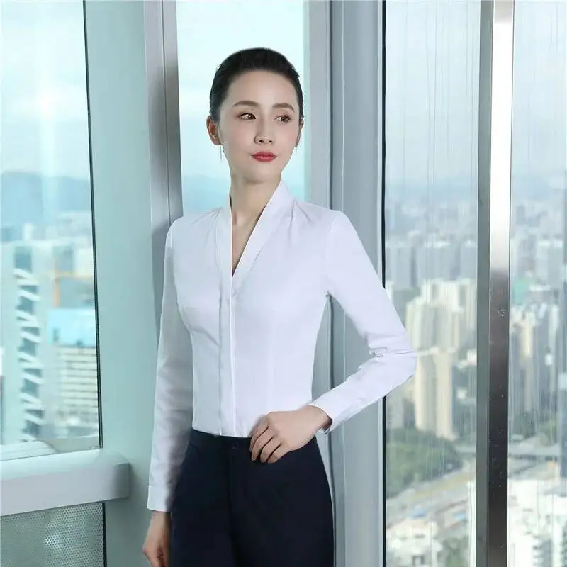أنماط أنيقة موضة بلوزات ضئيلة طويلة الأكمام قمصان OL أنماط للنساء الإناث بلايز بلوزة الأعمال ملابس العمل