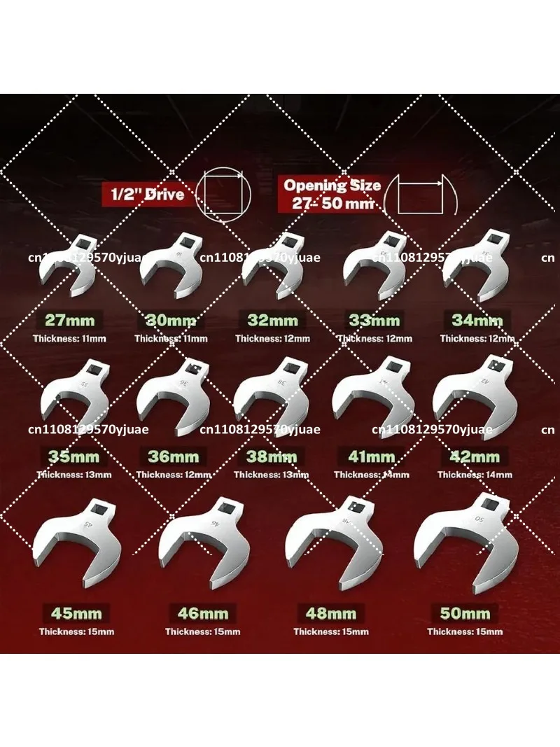 14-Piece Jumbo Crowfoot Wrench Set, 1/2" Drive Metric 27-50mm & SAE 1-1/16" to 2"
