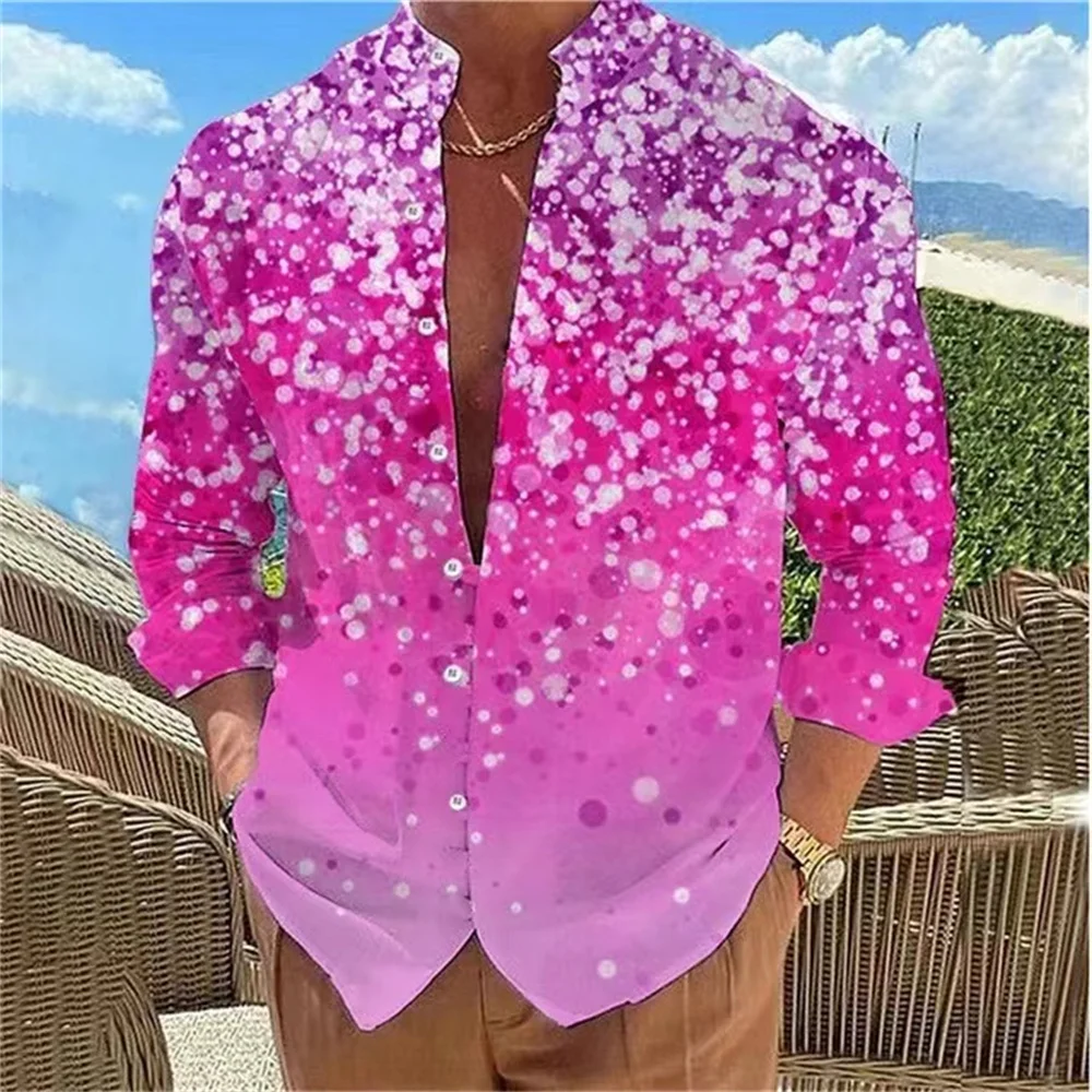 Camisas gradiente coloridas masculinas, casual e confortável, roupa diária, de manga comprida, gola alta, verão, primavera, verão