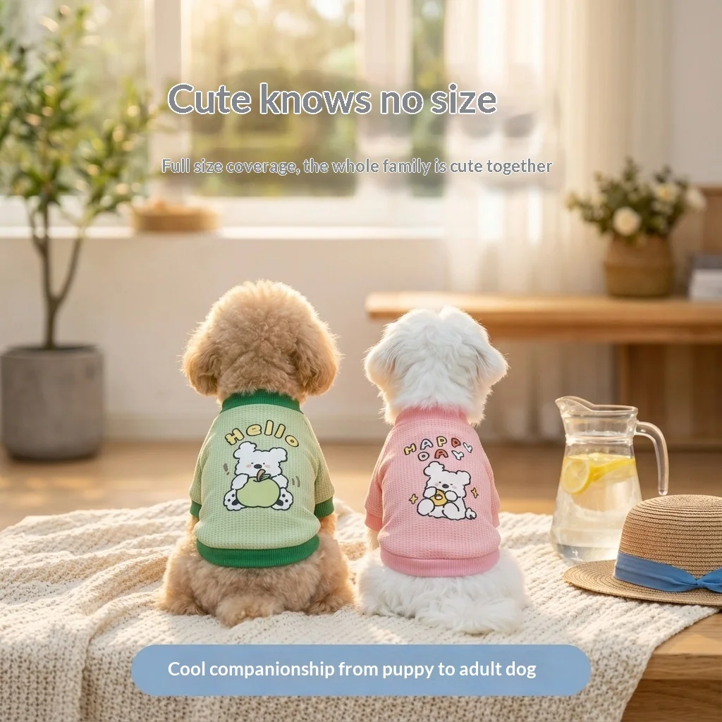 Niedliches Cartoon-Bären-Haustier-Sweatshirt, Waffelstrick-Hundebekleidung, Kontrastkragen, Zweibeiniges Hemd, Weiches, Atmungsaktives Welpen-Outfit für Kleine Hunde – Detail 7