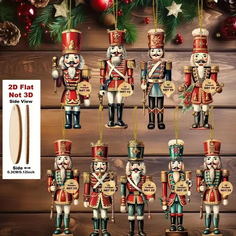 16/32Pcs Christmas Nutcracker Wooden Hanging Ornaments 2D Flat Nutcracker Pendant Holiday Decor For Christmas Tree Home Decor