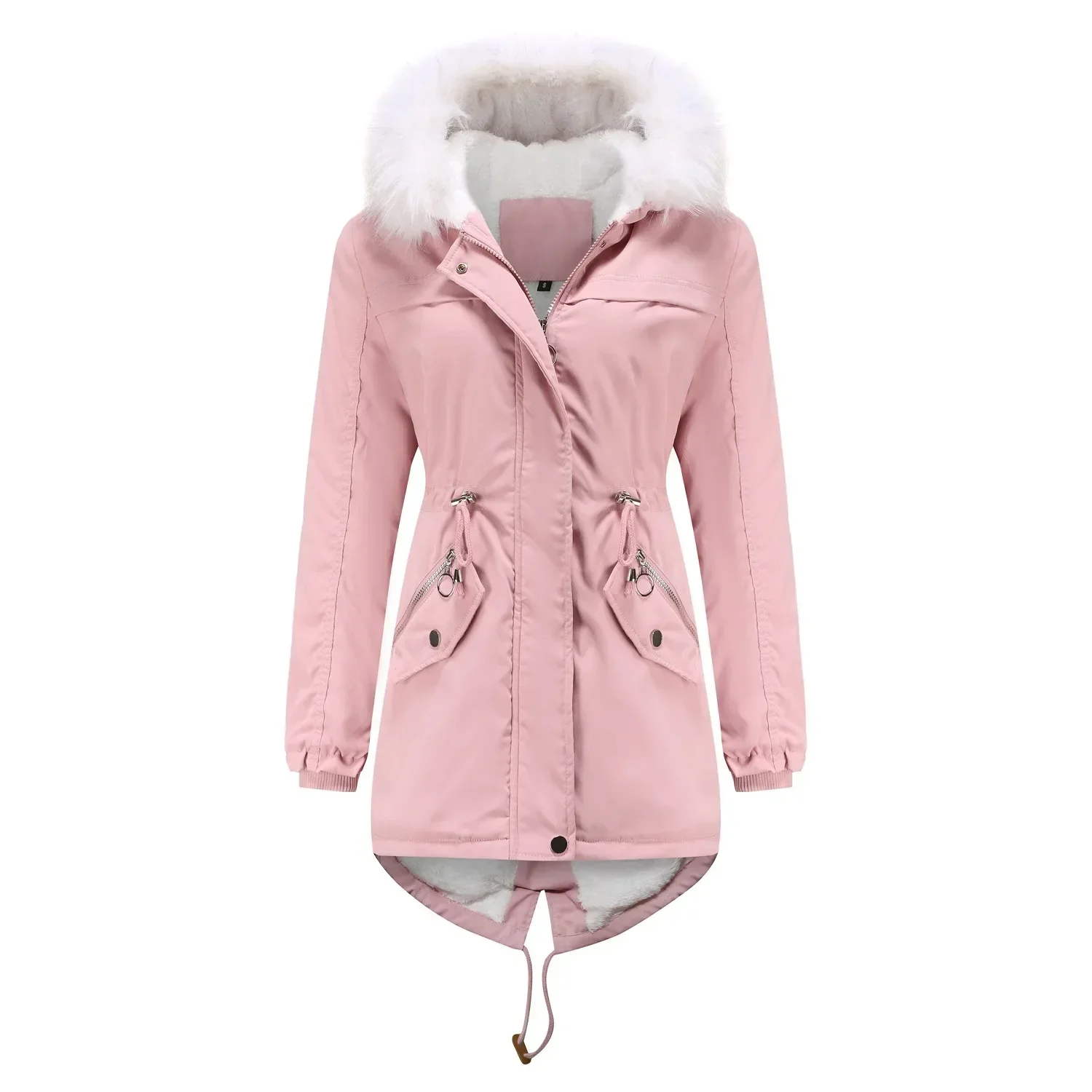 Women Large Size Mid-length Parka Plush Cotton Quilted Coat Ladies Warm Fur Collar Loose Winter Parkas Hooded Overcoat S-4XL