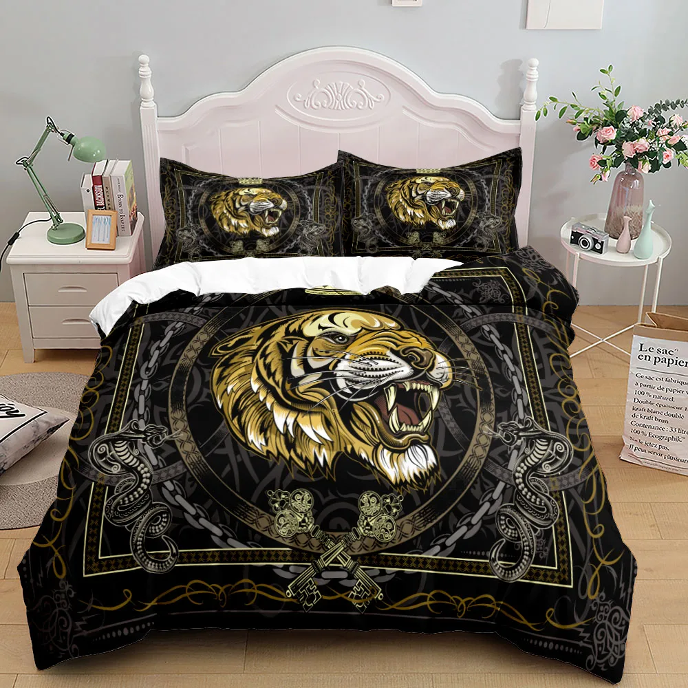 European Style Baroque Pattern Lion Duvet Cover Set King Queen Double Full Twin Single Size Bed Linen Set