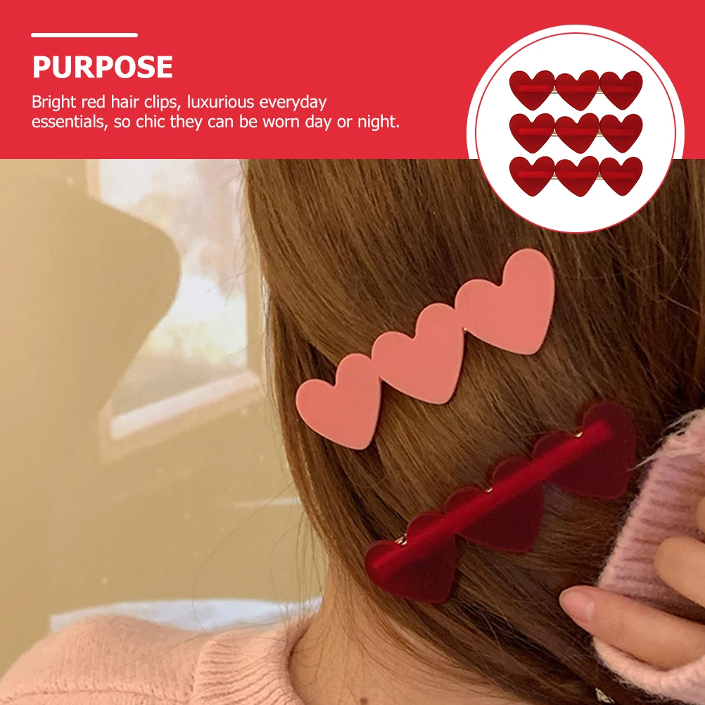 

3pcs Heart Barrettes Red Hairpins For Women Girls Love Heart Clamps Styling Clips Side Hairpins Premium Durable Hair Tools