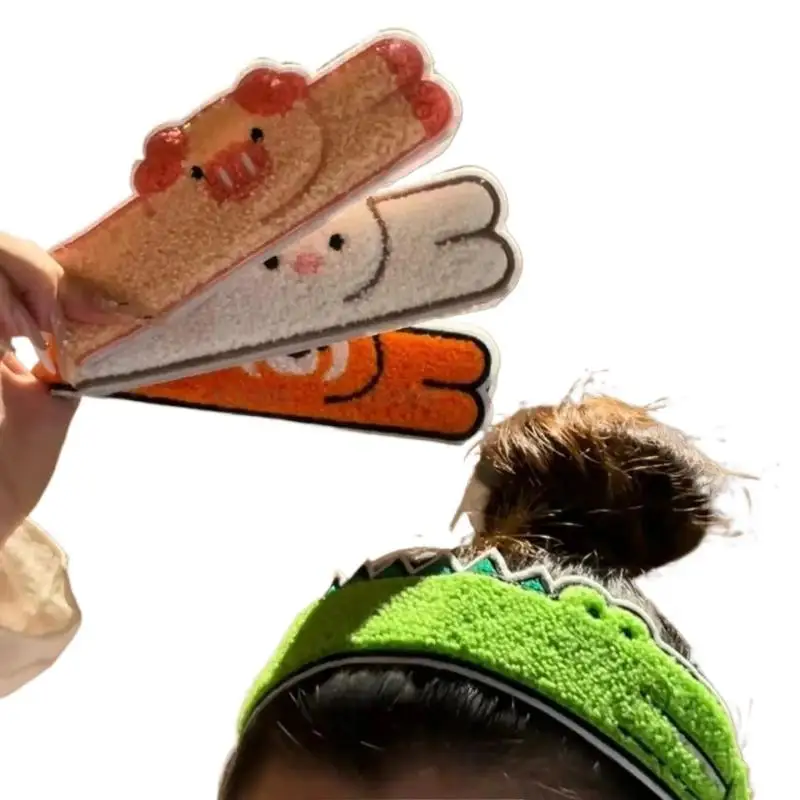 Cute Animal Embroidery Hair Band Adjustable Magic Tape Headband for Makeup Face Washing Skincare