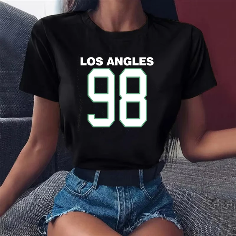 

Los Angeles 98 Street Letter Prints T-Shirts Loose Oversize Clothing Harajuku O-Neck Streetwear Short Sleeves T Shirt Female