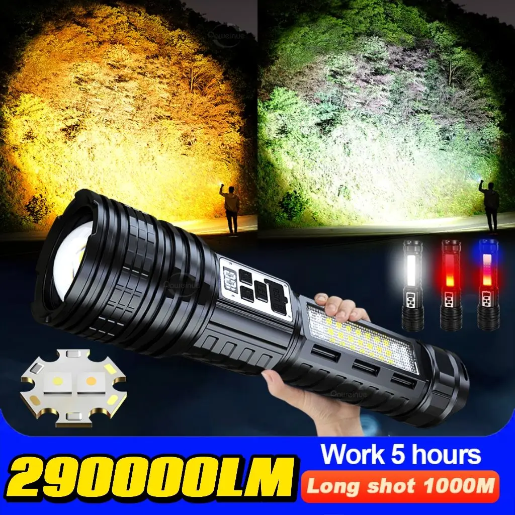 290000 Lumens High Power Flashlight Built in Battery Torch Outdoor Tactical Flashlight Emergency Spotlight Most Powerful Lantern