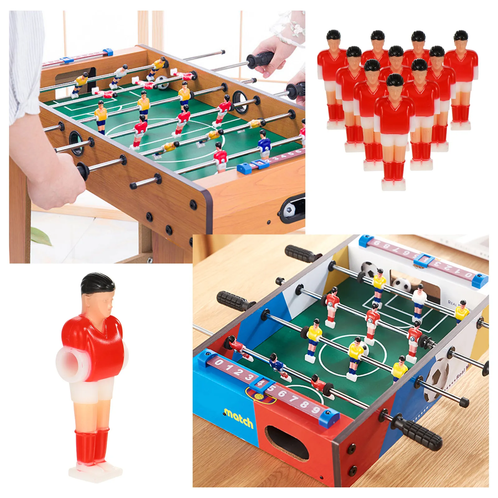 

11Pcs Football Table Accessories Plastic Football Men Tournament Style Foosball Puppets Bright Colors Standard Size Replacement