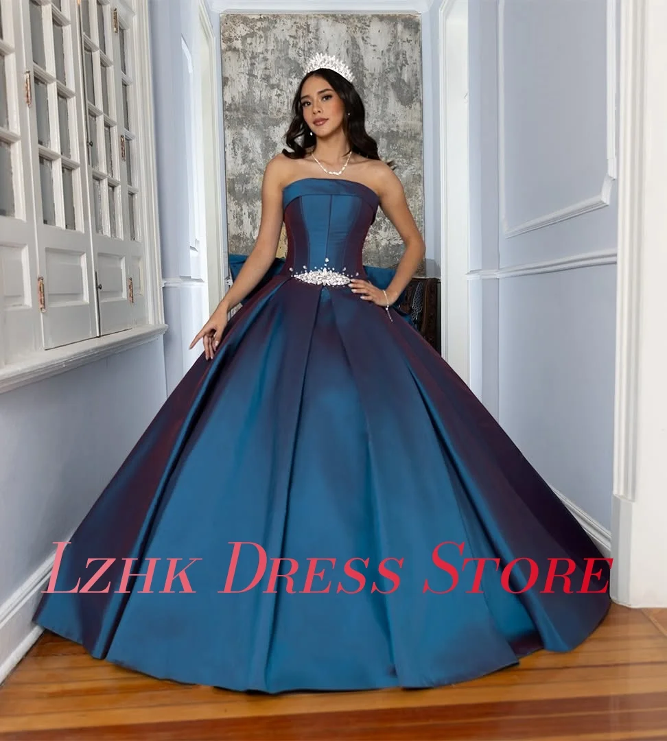 تخصيص رشيقة الساتان ألف خط كريستال 3D القوس مساء اللباس مزاجه أكمام حمالة الطابق طول فساتين المشاهير