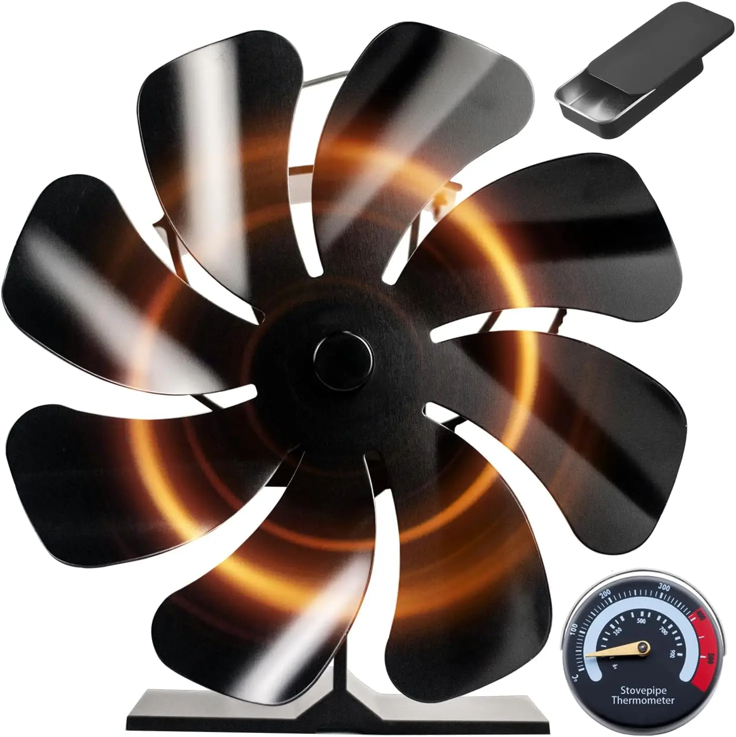 Heat-Powered Wood Stove Fan, 8-Blade Fireplace Fan with Thermometer & Aroma Pod