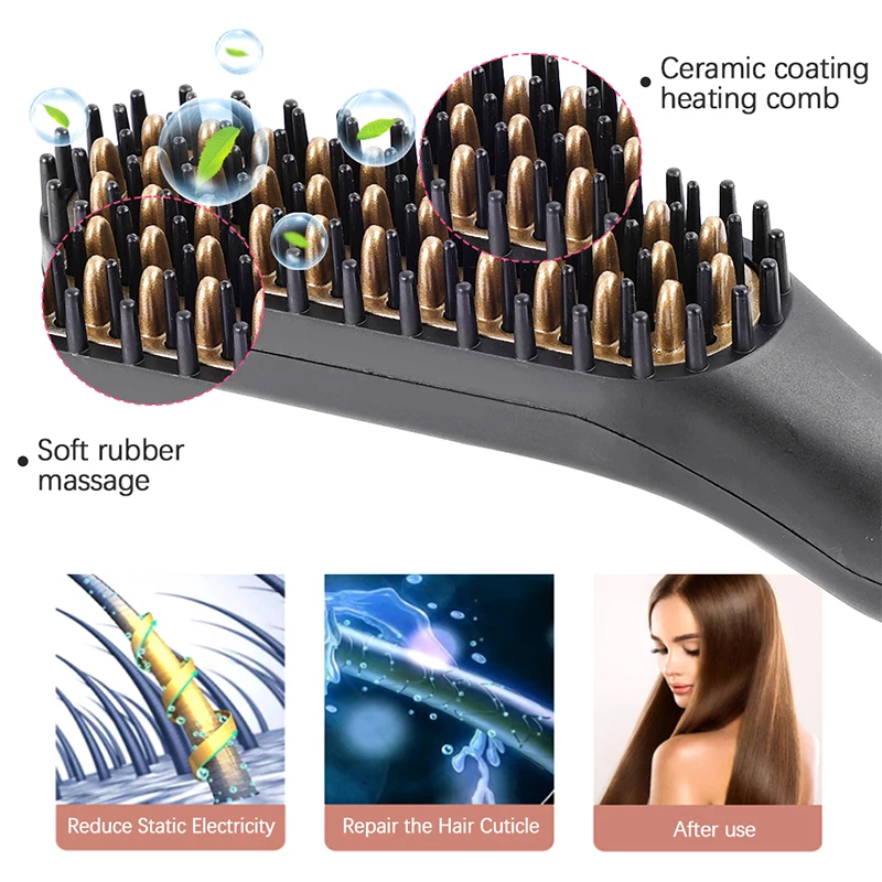 Multifunctional Electric Heated Men Beard Comb Fast Heating Portable Travel Anti-Scald Beard Straightener Press Hot Comb