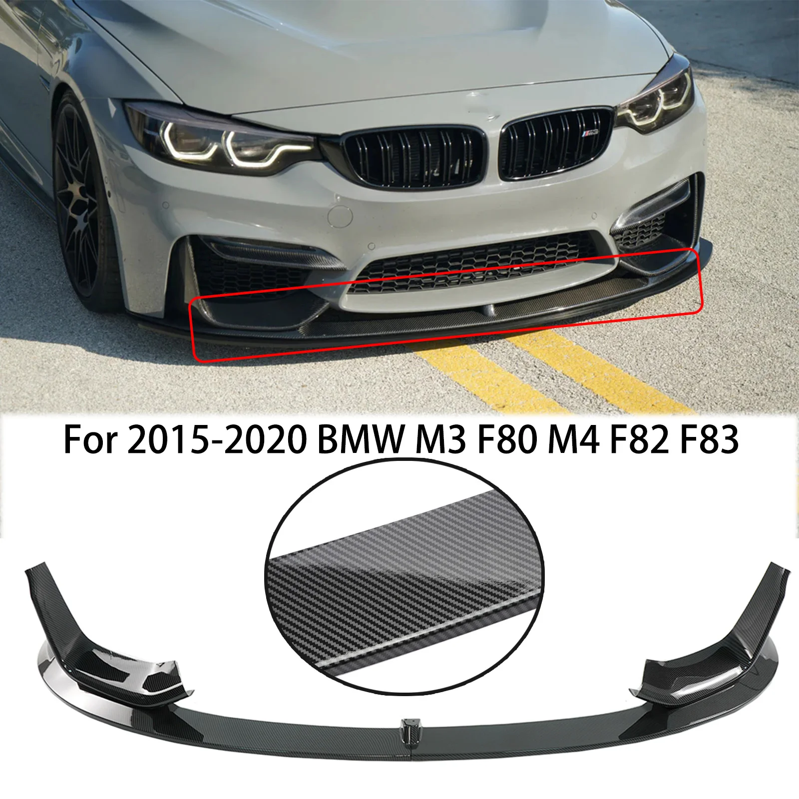 For 2015-2020 BMW M3 F80 M4 F82 F83  Front Bumper Lip Splitter Side Splitter Coner MP Style Carbon Fiber Glossy Black Accessory