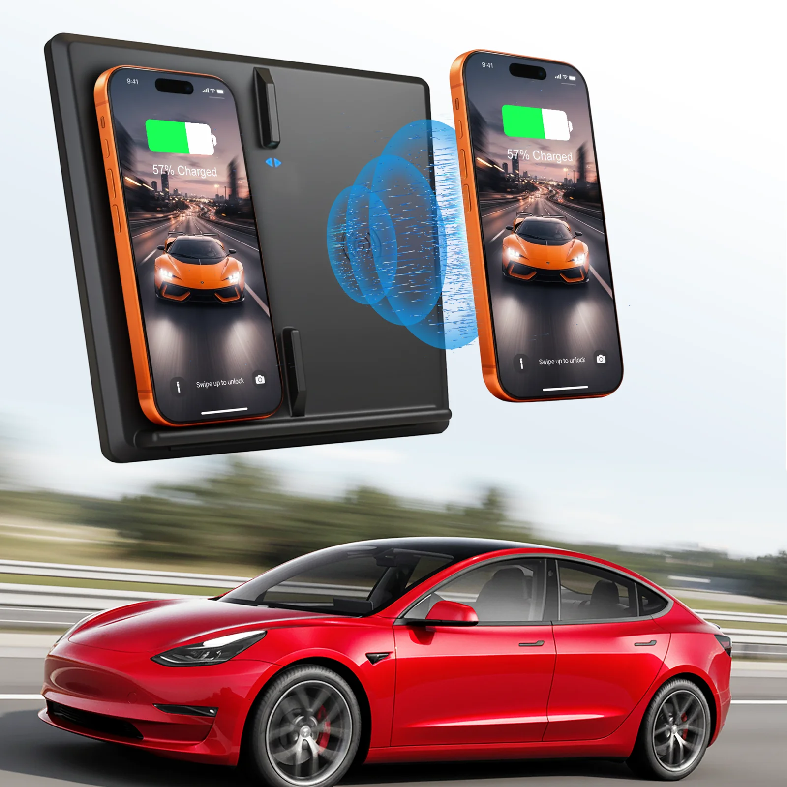 

15W Wireless Charger For Tesla Model 3 Support Dual Smartphone Pad Car Accessories Fast Car charging For iphone For Google Phone