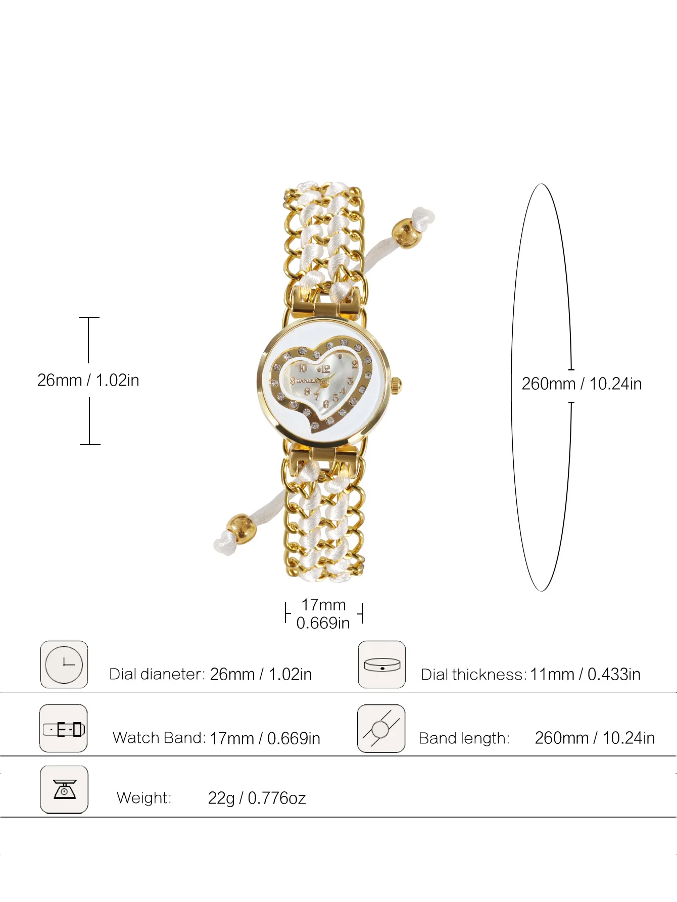 عالية الجودة الفاخرة المرأة ووتش الأزياء حبل مضفر سوار شكل قلب كوارتز ساعات المعصم