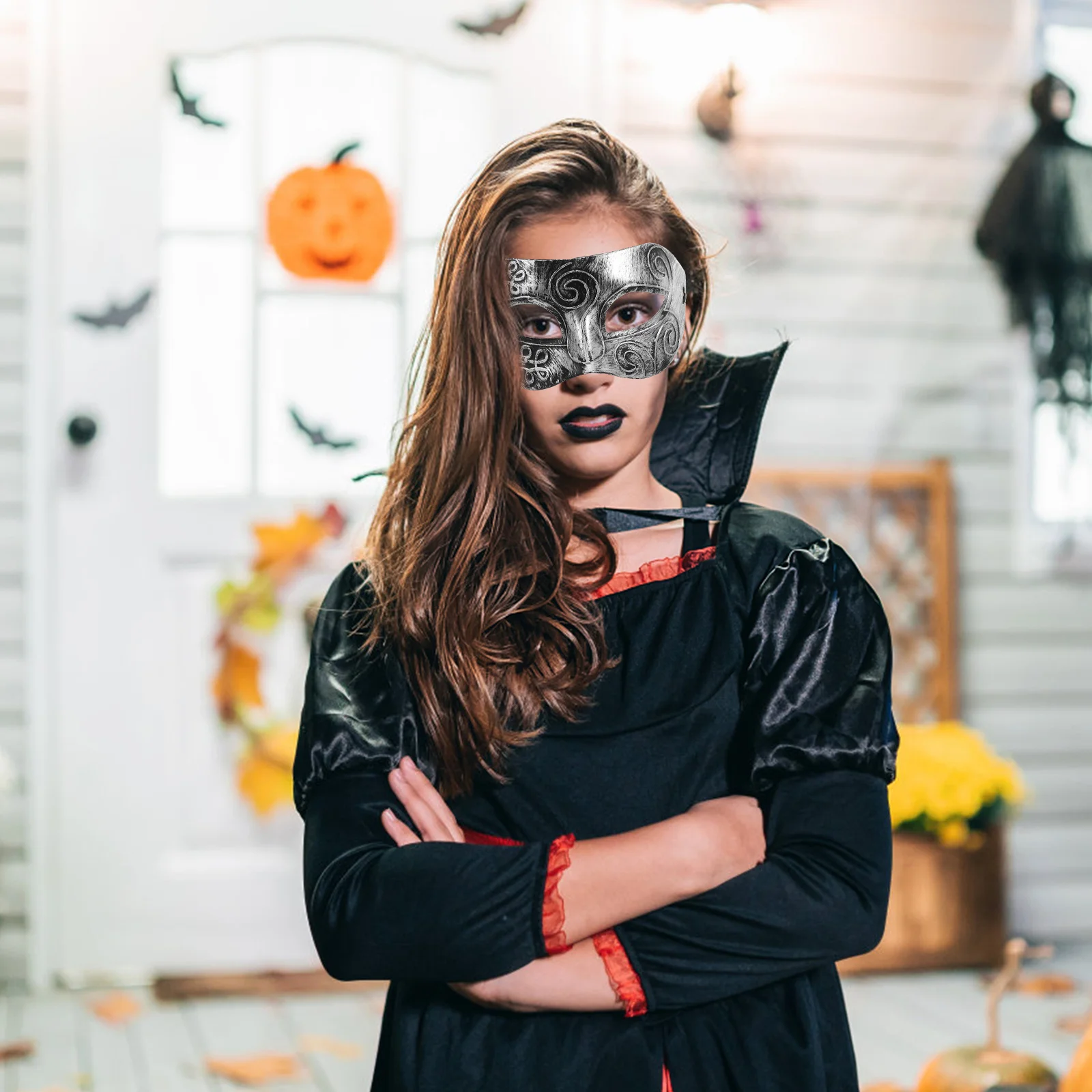 

Adult Men Silver Masquerade Mask Roman Fighter Style Durable Hard Plastic Elastic Band Halloween Fancy Dress Masked Ball