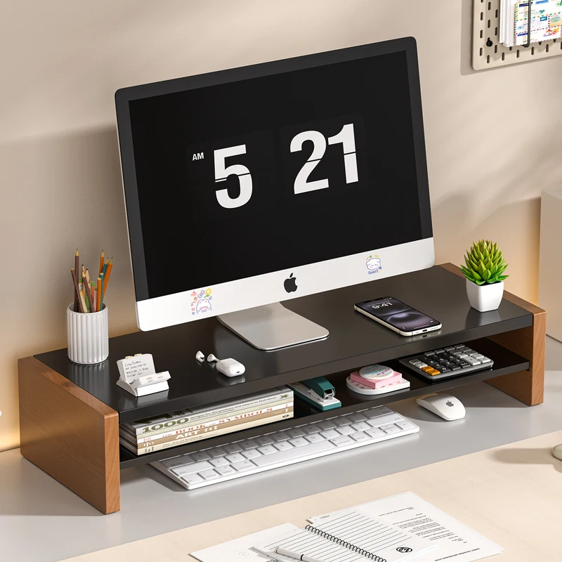 

Черная подставка для монитора. Глубокая полка для хранения. Эргономичный повышенный дизайн для улучшения осанки и снижения напряжения шеи, орган для компьютерного стола.