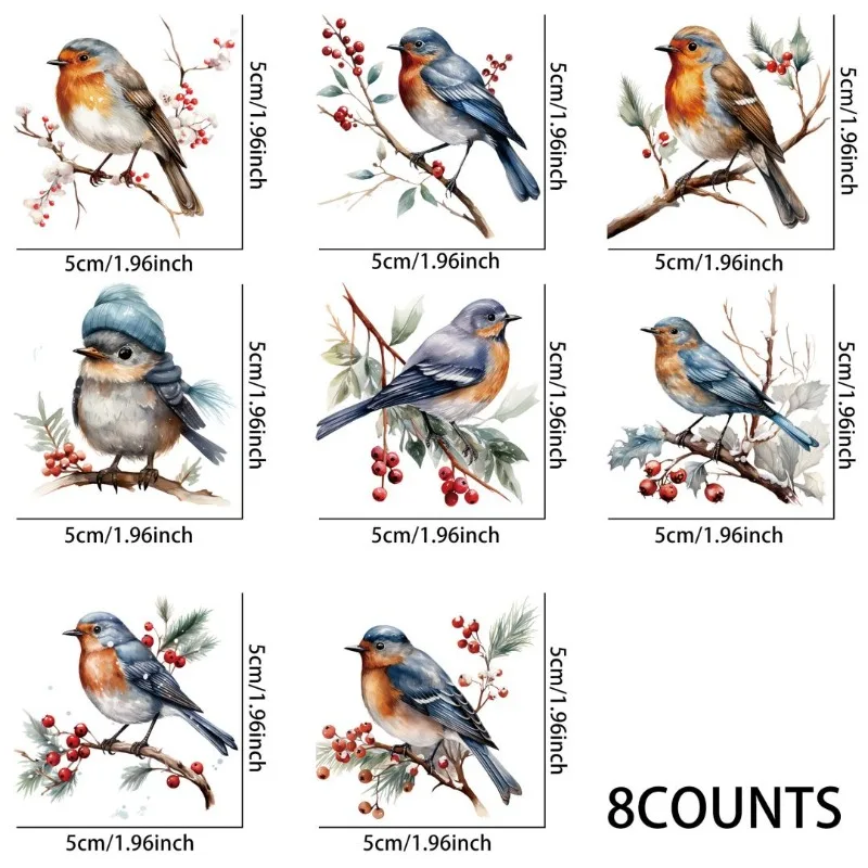 8 peças adesivos robin bird com flores uv dtf, pacote de adesivos à prova d'água para decoração de canecas, suprimentos diy, decoração de casa