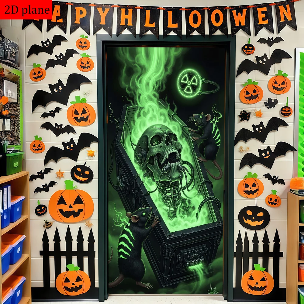 skull radiation symbol rats green - glowing liquid coffin Door frame decoration with high elasticity elastic band