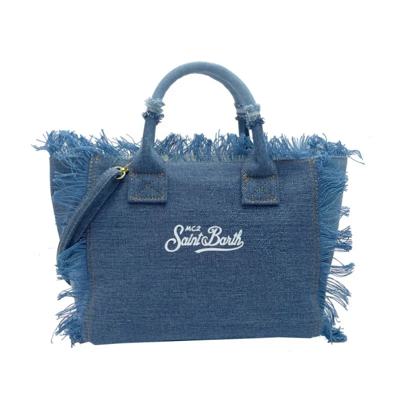 Imagem -04 - Saint Barth-bolsala Crossbody Artesanal com Borla Tamanho Pequeno Jeans Monocromático Bolsa de Viagem Feminina Nova 2024