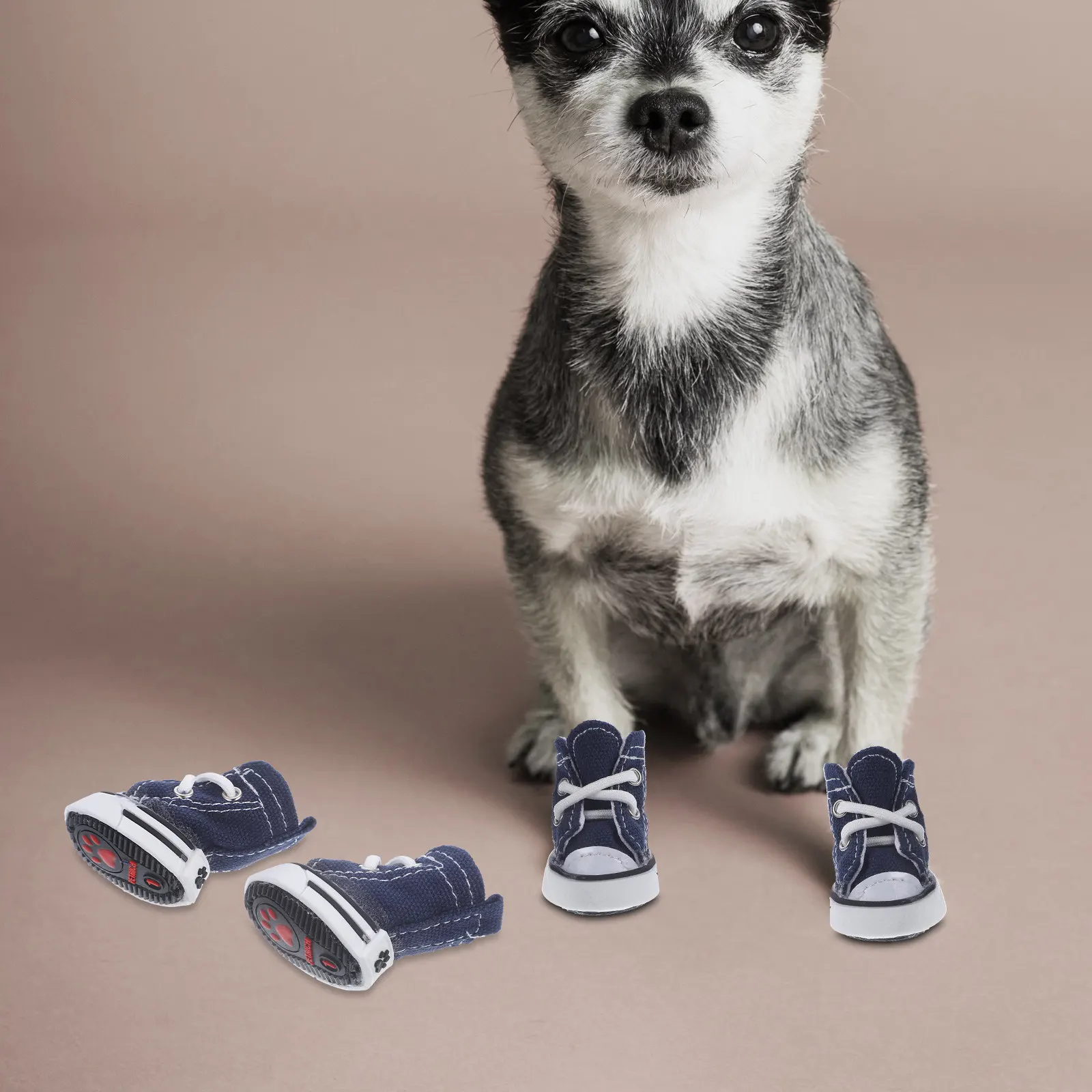 4Pcs Stars Denim Dog Shoes Pet Sneaker Shoes Lace Up Fit for Puppy Dog Outdoor Walking Hiking Snow Sand