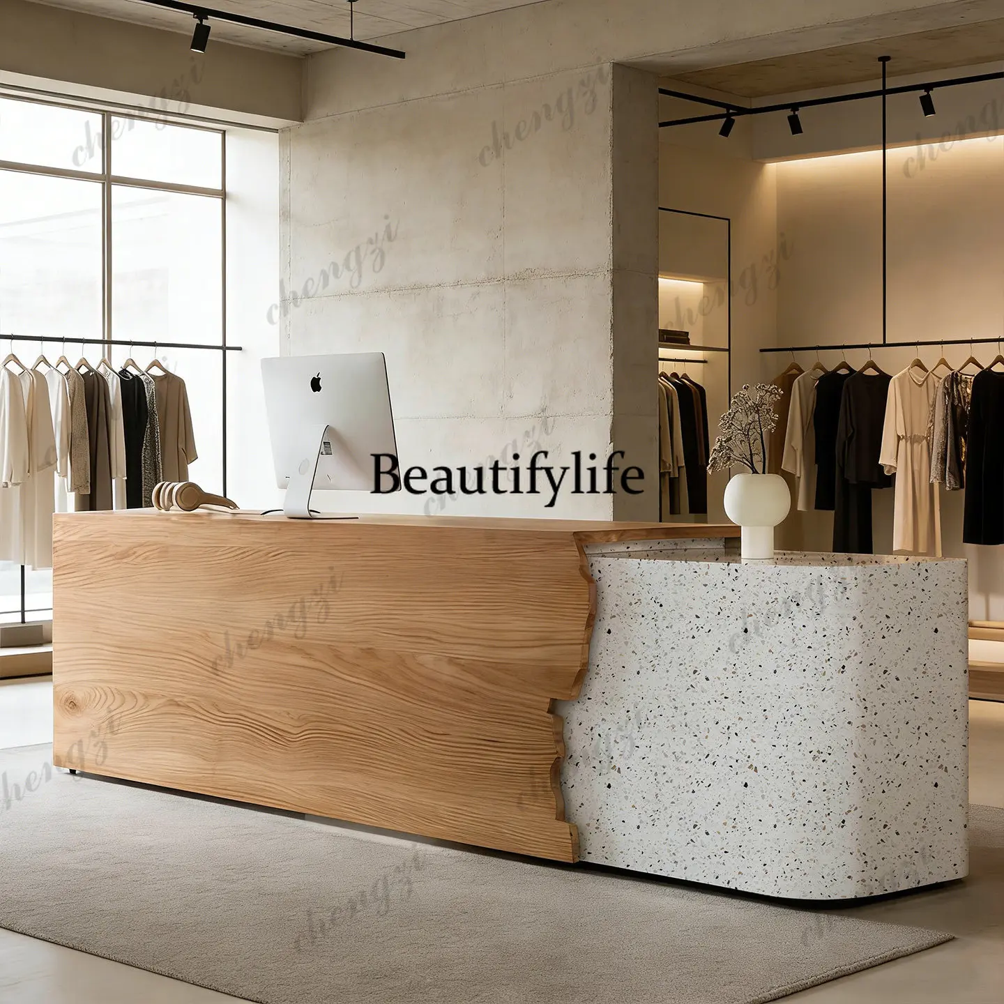 Simple Company Front Desk B & B Beauty Salon Reception Desk Clothing Store Nakajima Terrace Solid Wood Imitation Marble Counter