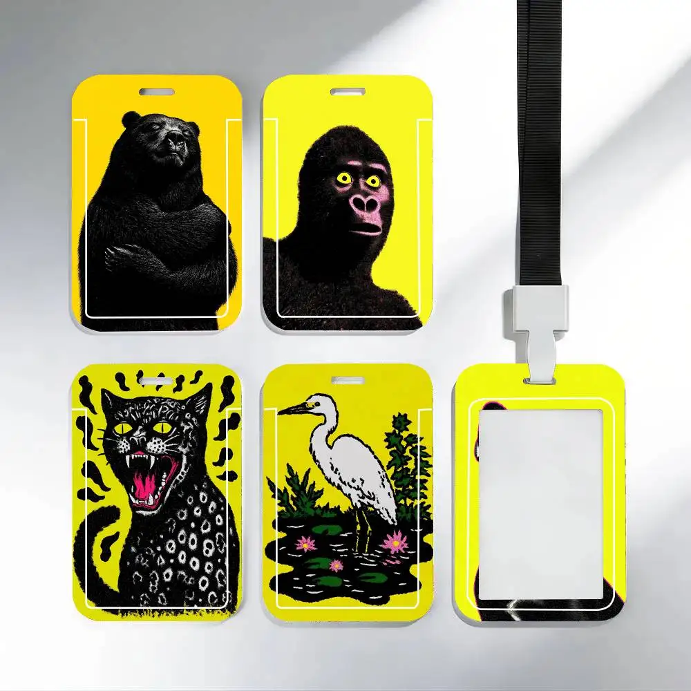 Interesting Animal Yellow Black Lanyard Card Holders Student Meal Cards And Campus Ids School