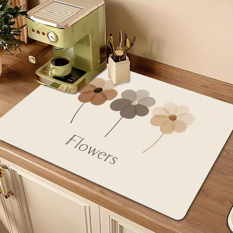 VIKAMA Minimal Neutral Flower Diatomite Drying Mat Super Absorbent Tableware Non Slip Kitchen Counter Draining Pad