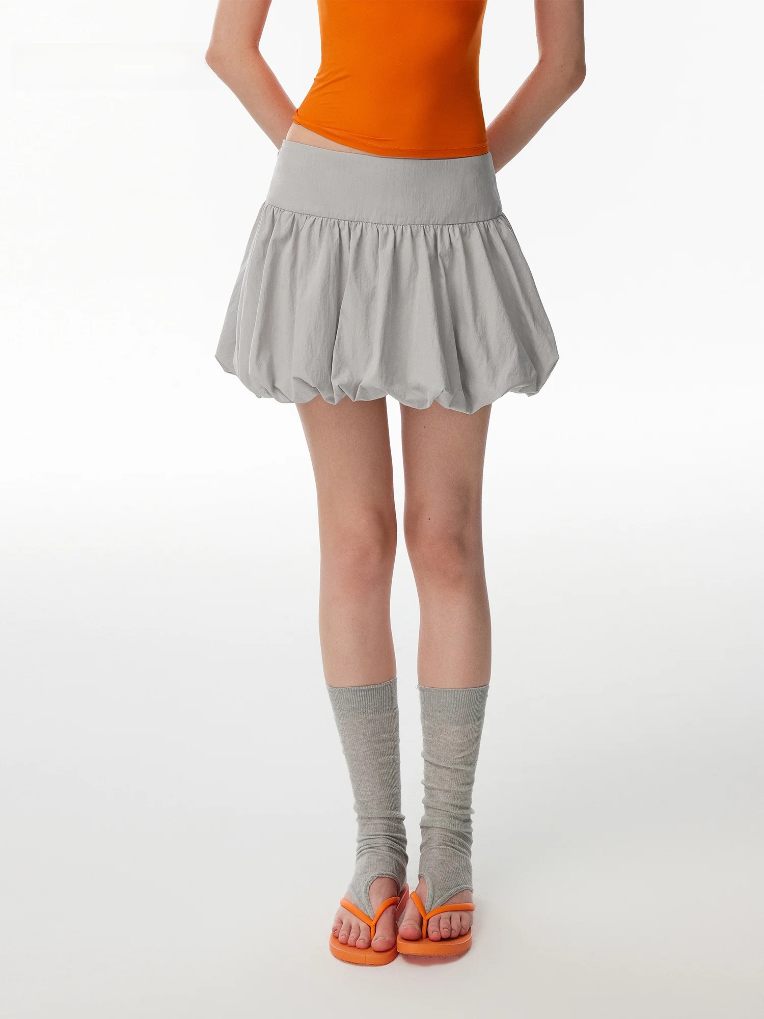 Annachic Modest Girl Puffy Flower Bud Skirt Short Half-length Slimming Bubble Half-skirt Sporty Skirt Cotton High-waisted Gat...