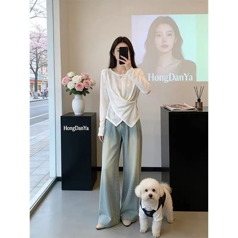 Elegant Cross Design White Lace Sun Protection Cover up Women's Long Sleeve T-Shirt Spring Summer Fashionable Versatile Cotto...