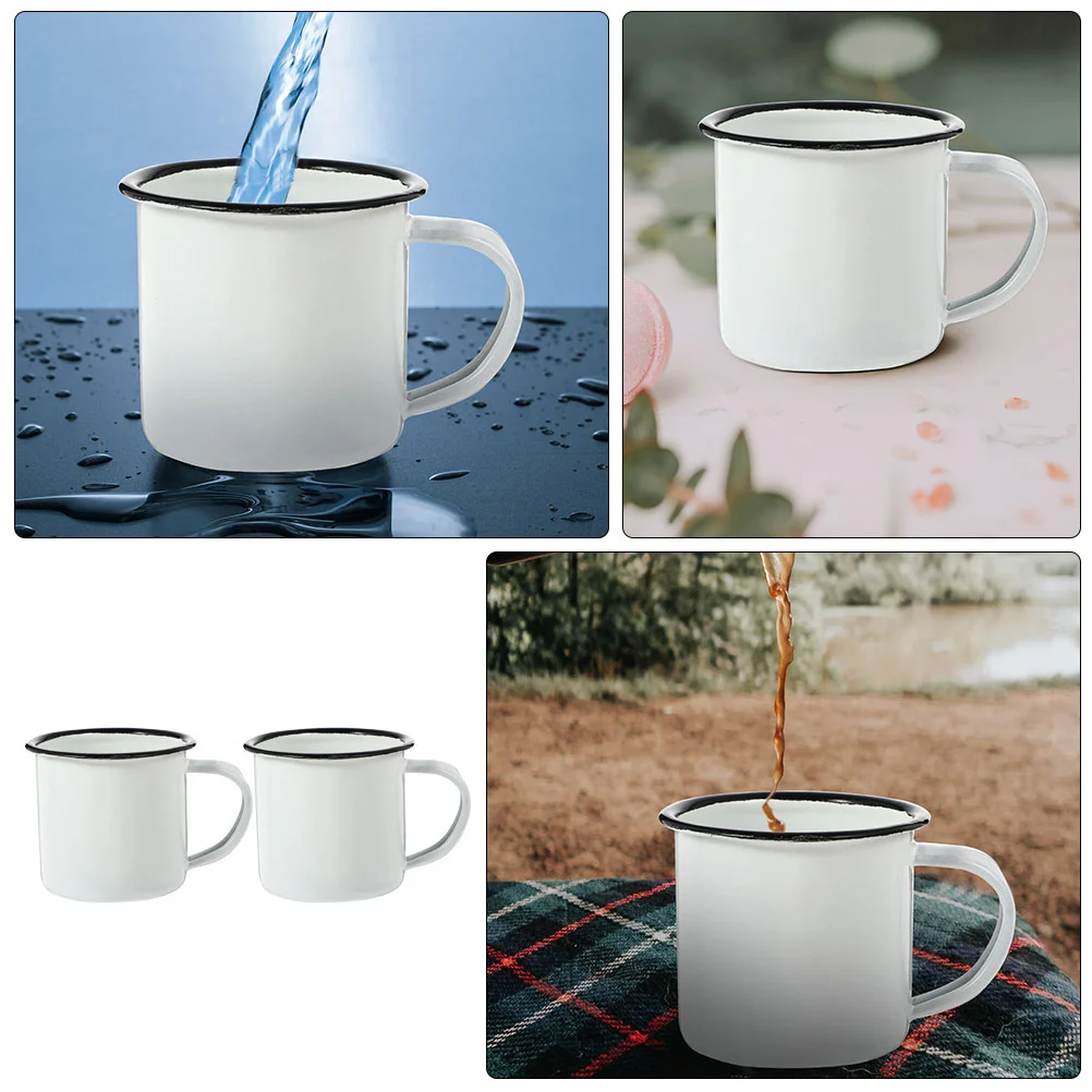 Copos de água engrossados velho retro beber vidro espresso esmalte caneca ferro branco criança canecas