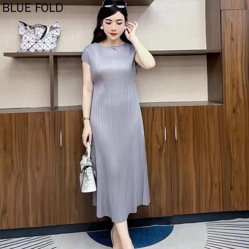 

MIYAKE Summer High-end Pleated Casual Fashion Temperament Commuter Dress Pleats High Quality Elegant Vestido Robe Birthday Dress