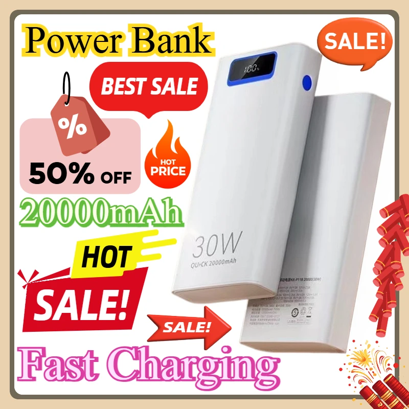 

For IPhone 15 14 IPad Samsung Xiaomi 13 Huawei PowerBank Portable Battery 30W Power Bank 20000mAh Fast Charging