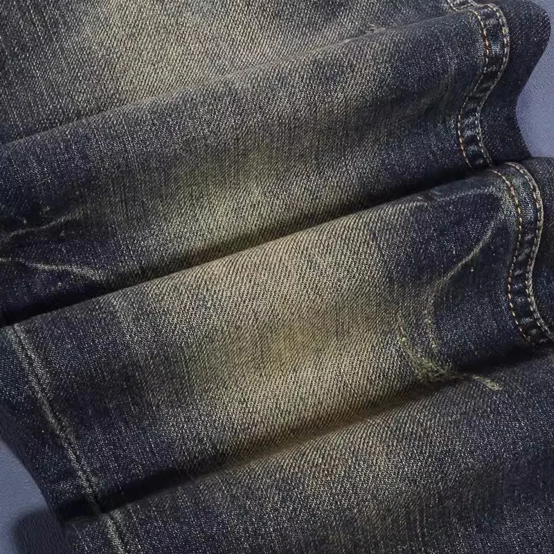 Y2K แฟชั่นดีไซเนอร์กางเกงยีนส์ผู้ชายคุณภาพสูงย้อนยุคล้างสีฟ้ายืดกางเกงยีนส์ผู้ชายสไตล์อิตาเลี่ยนวินเทจ SLIM FIT DENIM กางเกง