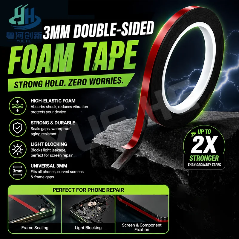RELIFE HX2 Red Film Black Foam Double Sided Tape Strong Adhesion Shock Absorption Sealed Phone Screen Frame Repair Adhesive Tape