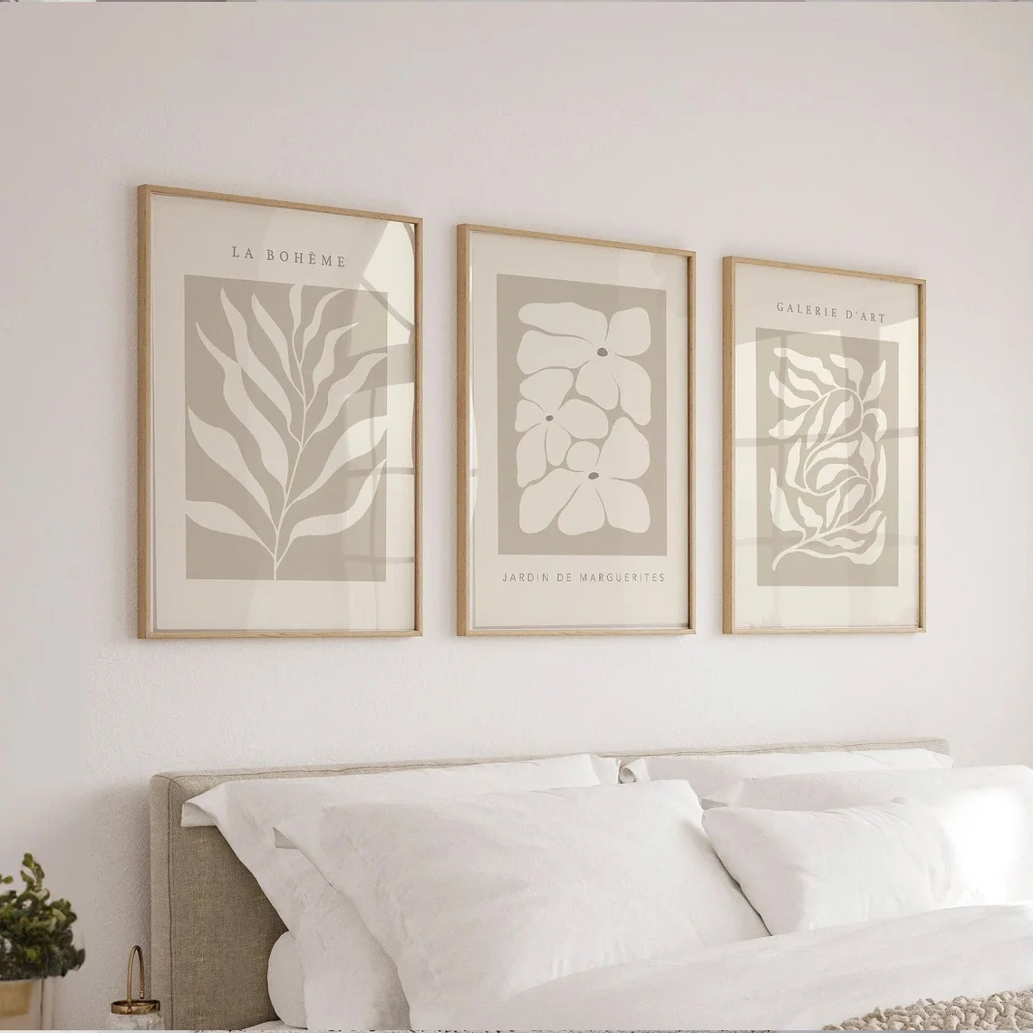 3pcs Abstract Neutral Beige Botanical Canvas Art Prints, Unframed Minimalist Canvas Posters for Living Room and Bedroom Decor